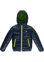 Warm Padded Jacket with Hood in Navy/Lime