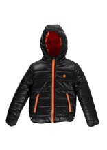 Warm Padded Jacket with Hood in Black/Orange